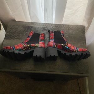 “Betsey Johnson” multi color ankle boots.